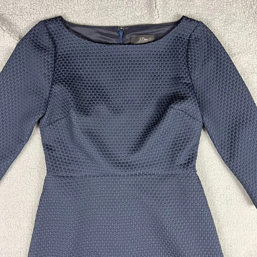 J Crew Sheath Dress Women 4 Navy Blue Work Portfolio Office Matelasse Workwear - Picture 2 of 12